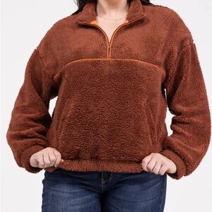 Kori 1/4 zip Sherpa pullover. Size Large. Rust